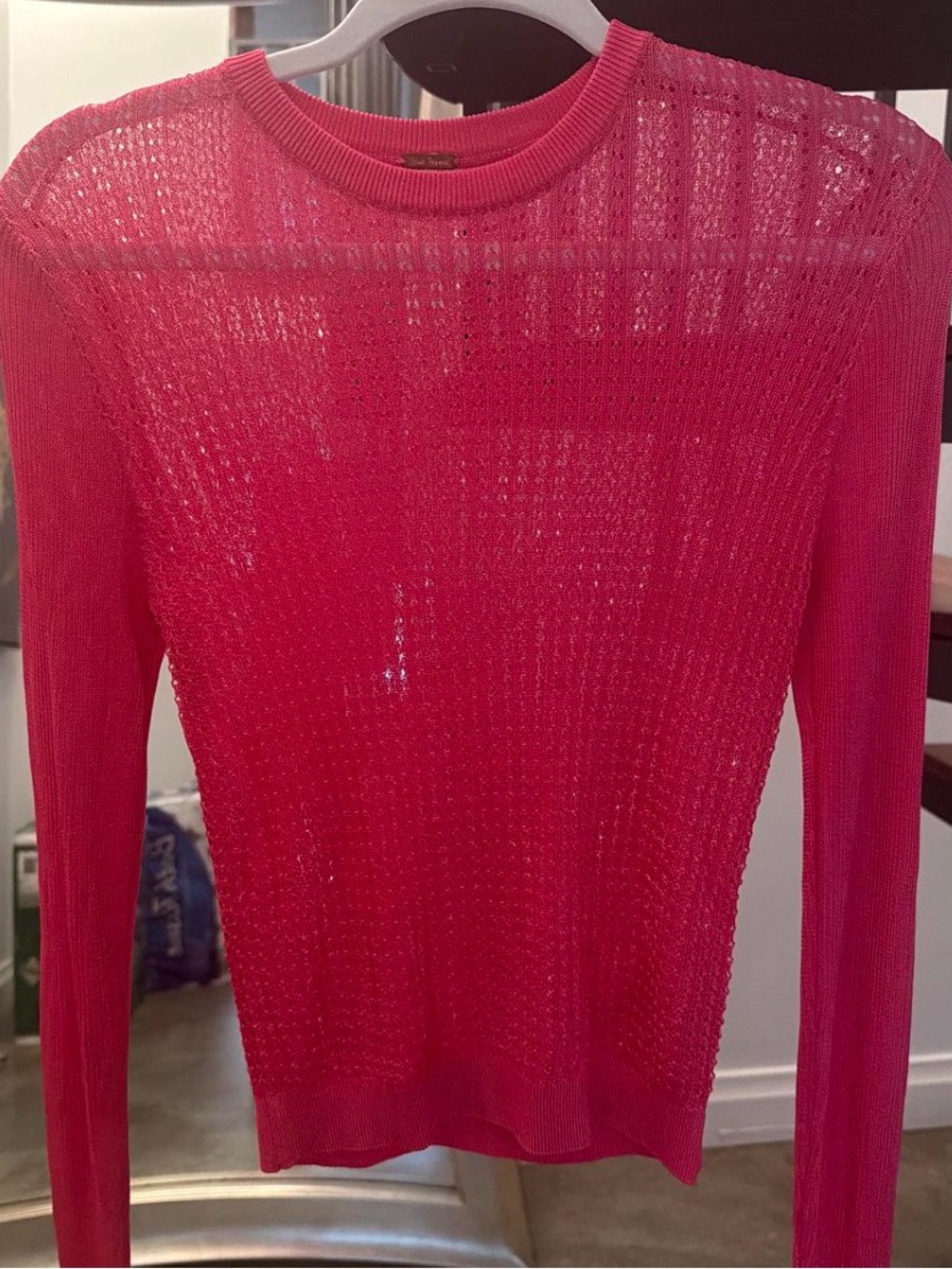 Free People Sheer Crewneck Sweater in Bright Pink